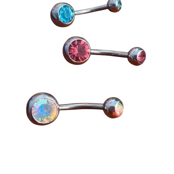 Lot Of 8 Multi Color Double Gem Belly Button Rings Gold Silver Tone Body Jewelry - Picture 2 of 4